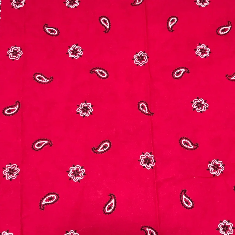 VTG USA 100% Cotton Cherry‎ Red Bandana Handkerchief Floral Paisley Rave 13962